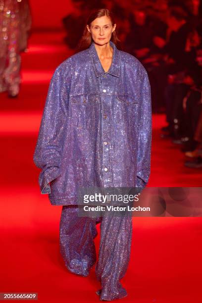 Model walks the runway during the Vetements Ready to Wear Fall/Winter 2024-2025 fashion show as part of the Paris Fashion Week on March 1, 2024 in...