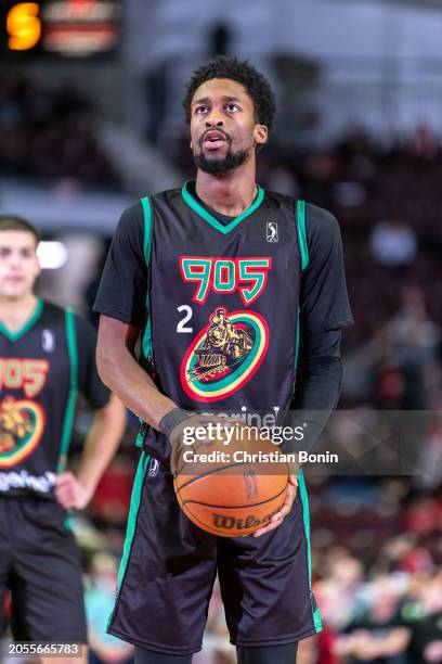 Kobi Simmons of the Raptors 905 prepares to shoot a free throw during an NBA G League game against the Rio Grande Valley Vipers at the Paramount Fine...