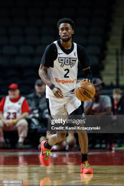 Kobi Simmons of the Raptors 905 brings the ball up court during the game against the Windy City Bulls on February 29, 2024 at NOW Arena in Hoffman...