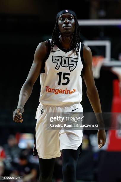 Mouhamadou Gueye of the Raptors 905 walks on the court during the game against the Windy City Bulls on February 29, 2024 at NOW Arena in Hoffman...