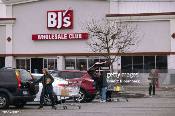 Shoppers outside a BJ's Wholesale Club location in Albany, New York, US, on Monday, March 4, 2024. BJ's Wholesale Club Holdings Inc. Is scheduled to...