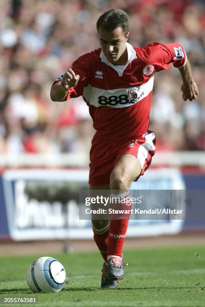 August 28: Szilard Nemeth of Middlesbrough on the ball during the Premier League match between Middlesbrough and Crystal Palace at Riverside Stadium...