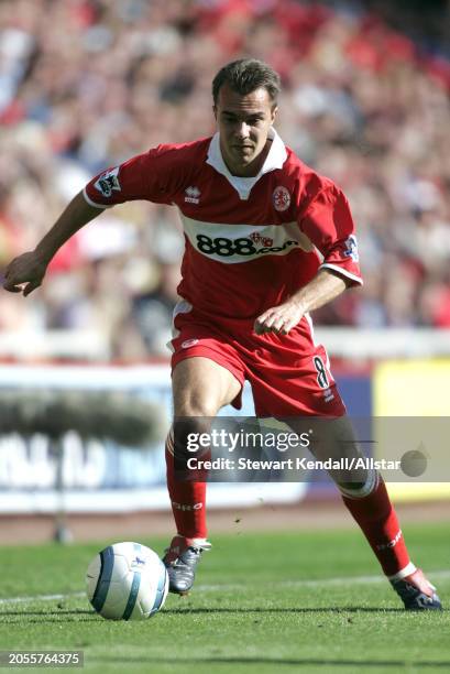 August 28: Szilard Nemeth of Middlesbrough on the ball during the Premier League match between Middlesbrough and Crystal Palace at Riverside Stadium...