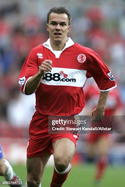 August 28: Szilard Nemeth of Middlesbrough running during the Premier League match between Middlesbrough and Crystal Palace at Riverside Stadium on...