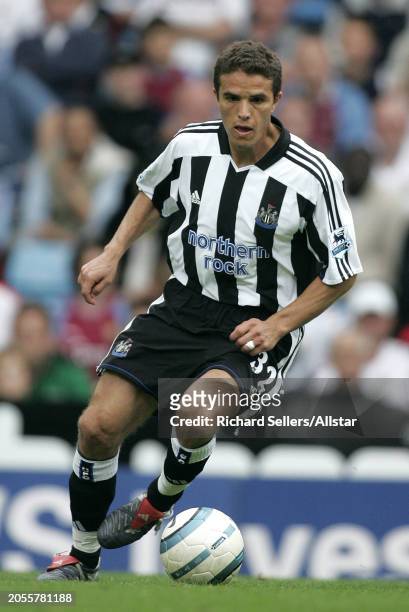 August 28: Laurent Robert of Newcastle United on the ball during the Premier League match between Aston Villa and Newcastle United at Villa Park on...