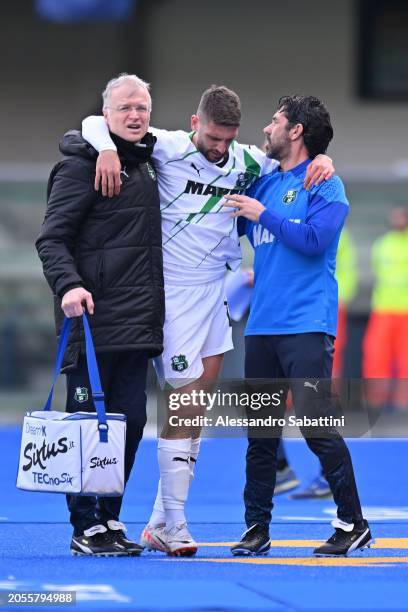 Domenico Berardi of US Sassuolo injured during the Serie A TIM match between Hellas Verona FC and US Sassuolo - Serie A TIM at Stadio Marcantonio...