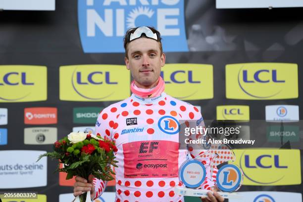 Jonas Rutsch of Germany and Team EF Education - EasyPost celebrates at podium as Polka dot Mountain Jersey winner during the 82nd Paris - Nice 2024,...