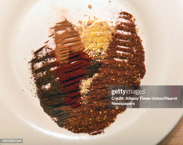 African spice mix berbere which contains fenugreek, chipotle, ginger, paprika, nutmeg, clove, cinnamon and all-spice at Caroline Barrrett's home on...
