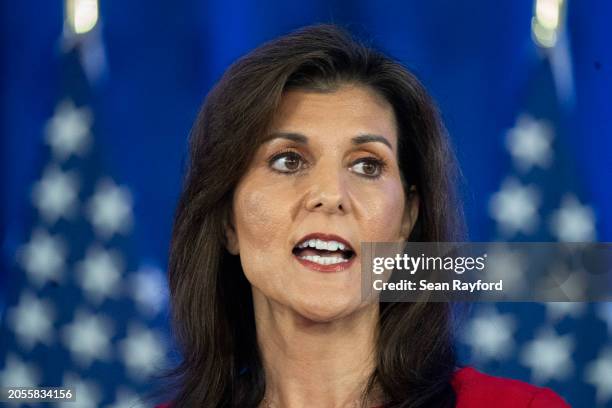 Republican presidential candidate, former U.N. Ambassador Nikki Haley announces the suspension of her presidential campaign at her campaign...