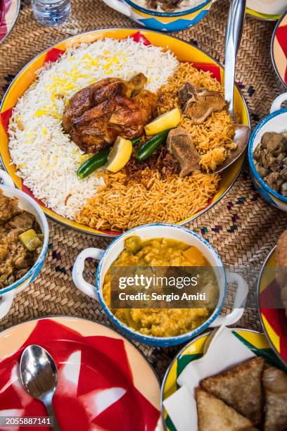 saudi chicken kabsa, goursan, hamees and margoog - halal stock pictures, royalty-free photos & images