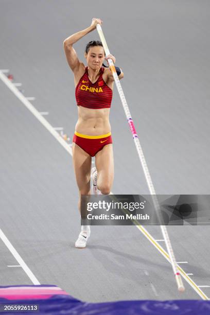 Ling Li of China competes in the Womens Pole Vault Final during day two of the World Athletics Indoor Championships at Emirates Arena on March 2,...