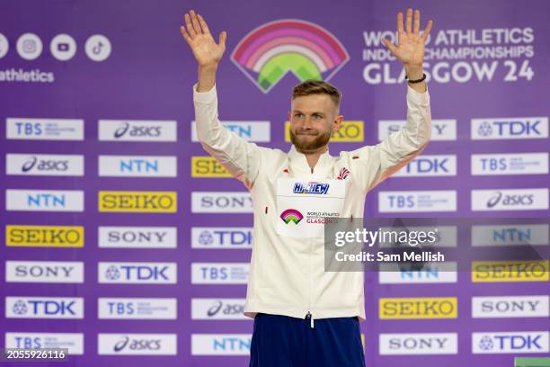 Gold medalist, Josh Kerr of Great Britain poses for photos during the medal ceremony for the Mens 3000m Final during day two of the World Athletics...