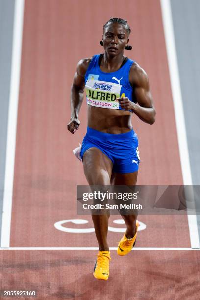 Julien Alfred of St Lucia competes in the Women's 60m Semi Final during day two of the World Athletics Indoor Championships at Emirates Arena on...