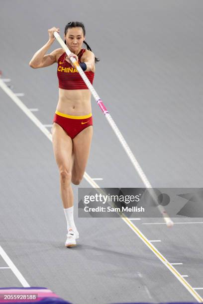 Ling Li of China competes in the Womens Pole Vault Final during day two of the World Athletics Indoor Championships at Emirates Arena on March 2,...