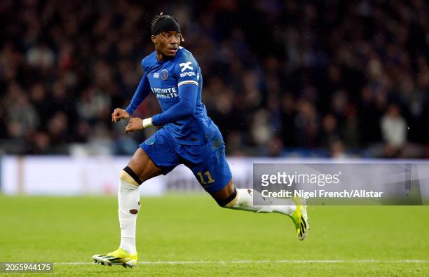 Noni Madueke of Chelsea running during the Carabao Cup Final match between Chelsea and Liverpool at Wembley Stadium on February 25, 2024 in London,...