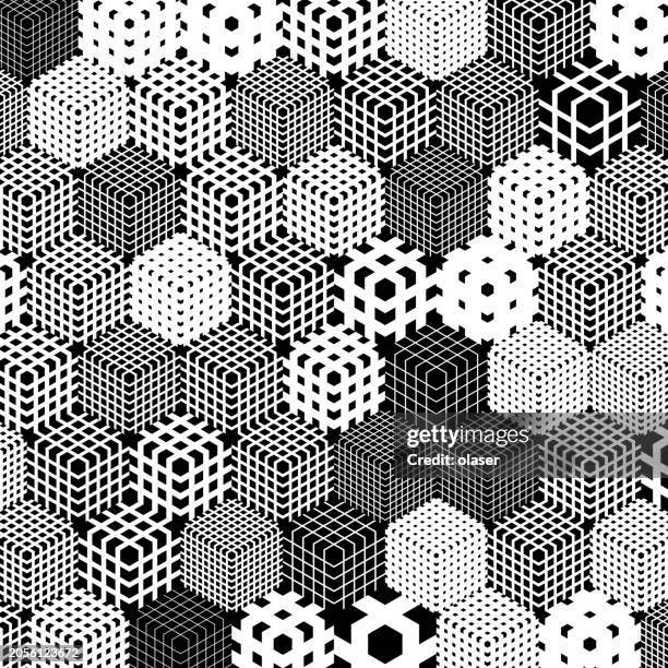 mix of cubes with different squared pattern sides - quality improvement abstract stock illustrations