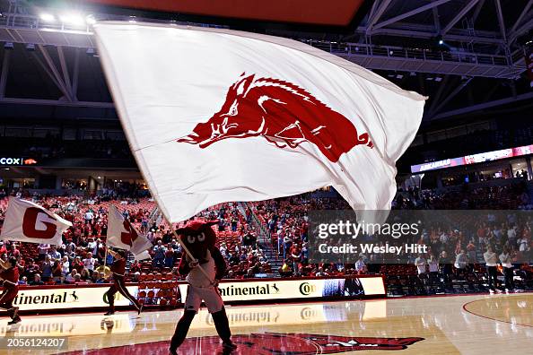 American Flag With Razorback Razorback mascot waves the flag before the game between the Arkansas ...