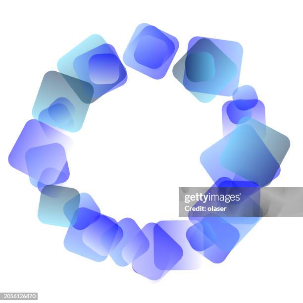 rounded square shapes in orbit around copy space - transparent blocks background stock illustrations