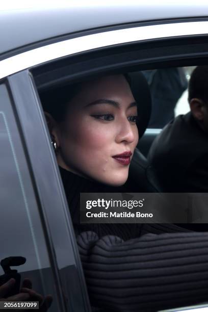 Ayaka Miyoshi is seen wearing Balenciaga black dress outside Balenciaga show during the Womenswear Fall/Winter 2024/2025 as part of Paris Fashion...