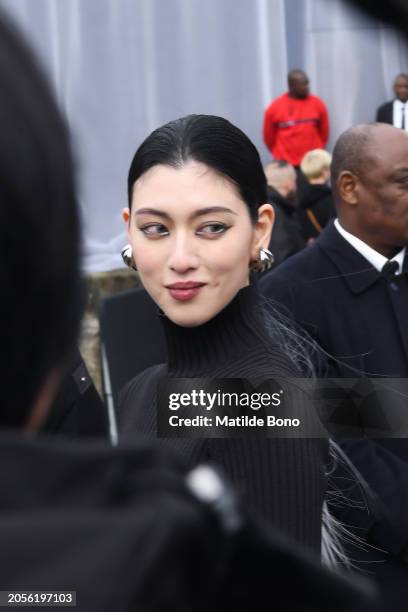 Ayaka Miyoshi is seen wearing Balenciaga black dress outside Balenciaga show during the Womenswear Fall/Winter 2024/2025 as part of Paris Fashion...