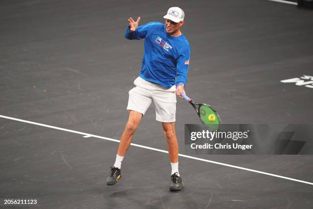 Bob Bryan in action during The Netflix Slam at Michelob ULTRA Arena on March 03, 2024 in Las Vegas, Nevada.