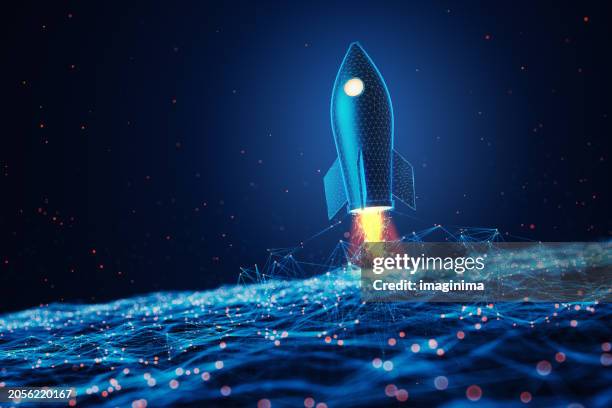 rocket launch digital business startup background - lançamento de navio imagens e fotografias de stock