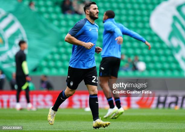 Sead Kolasinac of Atalanta BC in action during the warm up before the start of the Round of 16 First Leg - UEFA Europa League 2023/24 match between...