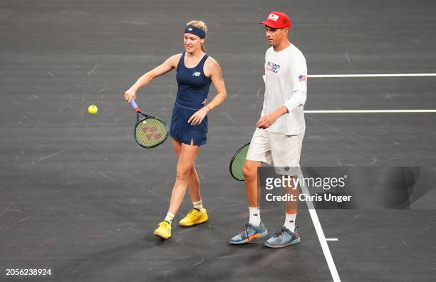 Genie Bouchard and Mike Bryan attend The Netflix Slam at Michelob ULTRA Arena on March 03, 2024 in Las Vegas, Nevada.