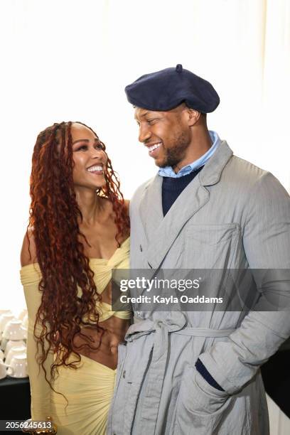 Meagan Good and Jonathan Majors attend the AAFCA Special Achievement Honorees Luncheon at The Los Angeles Athletic Club on March 03, 2024 in Los...