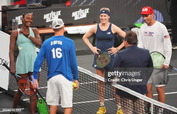 Asia Muhammad, Bob Bryan, Genie Bouchard and Mike Bryan attend The Netflix Slam at Michelob ULTRA Arena on March 03, 2024 in Las Vegas, Nevada.