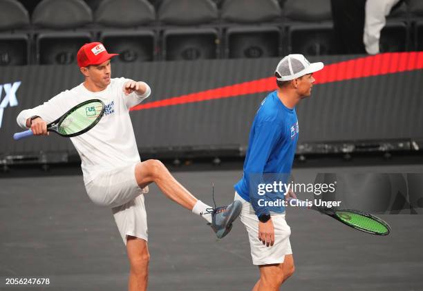 Mike Bryan and Bob Bryan attend The Netflix Slam at Michelob ULTRA Arena on March 03, 2024 in Las Vegas, Nevada.