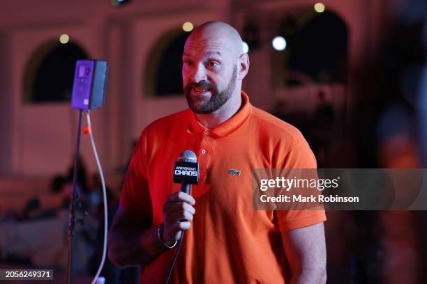 Tyson Fury at the Final Press Conference ahead of the Anthony Joshua v Francis N'Gannou Heavyweight Fight, on March 4, 2024 in Riyadh, Saudi Arabia.