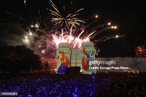 Fireworks during the Crida de las Fallas 2024, at the Torres de Serranos, on March 3 in Valencia, Valencian Community, Spain. During the Crida, the...