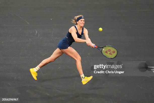 Genie Bouchard in action during The Netflix Slam at Michelob ULTRA Arena on March 03, 2024 in Las Vegas, Nevada.