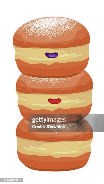 paczki donuts stacked on white background - deep fried stock illustrations