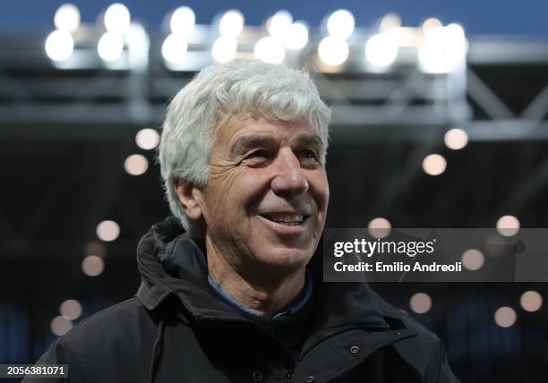 Atalanta BC coach Gian Piero Gasperini looks on during the Serie A TIM match between Atalanta BC and Bologna FC at Gewiss Stadium on March 03, 2024...