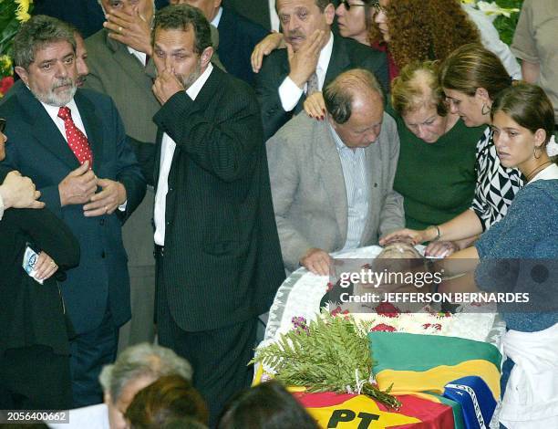 Presidential candidate Luiz Inácio Lula da Silva is seen at the funeral of his running partner José Eduardo Utzig who was murdered earlier in the...