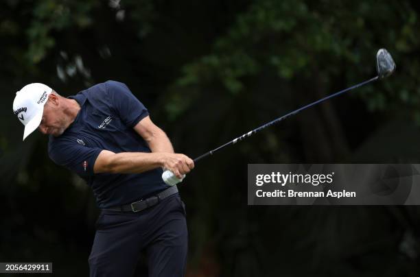 Alex Noren of Sweden plays his shot from the third tee during the final round of The Cognizant Classic in The Palm Beaches at PGA National Resort And...