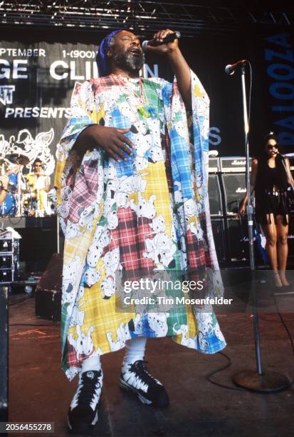 George Clinton of George Clinton and the P Funk All-Stars performs during Lollapalooza at Shoreline Amphitheatre on June 28, 1994 in Mountain View,...