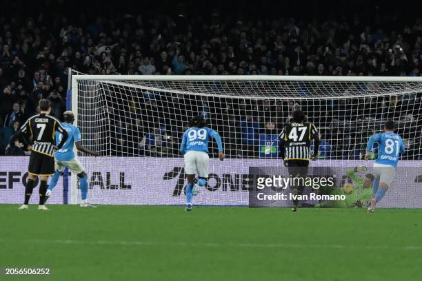 Wojciech Szczęsny of Juventus FC saves the penalty a Victor Osimhen of SSC Napol during the Serie A TIM match between SSC Napoli and Juventus - Serie...