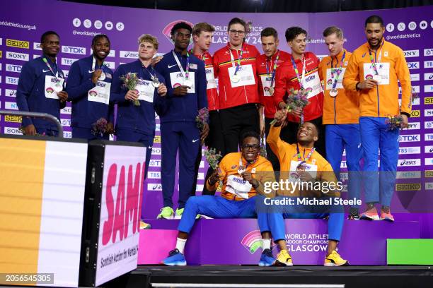 Silver medalists Christopher Bailey, Noah Lyles, Matthew Boling and Jacory Patterson of Team United States, gold medalists Alexander Doom, Christian...