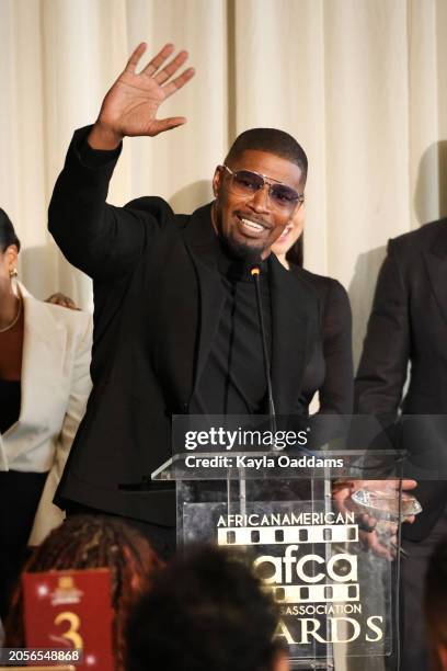 Jamie Foxx accepts the Producers Award onstage during the AAFCA Special Achievement Honorees Luncheon at The Los Angeles Athletic Club on March 03,...