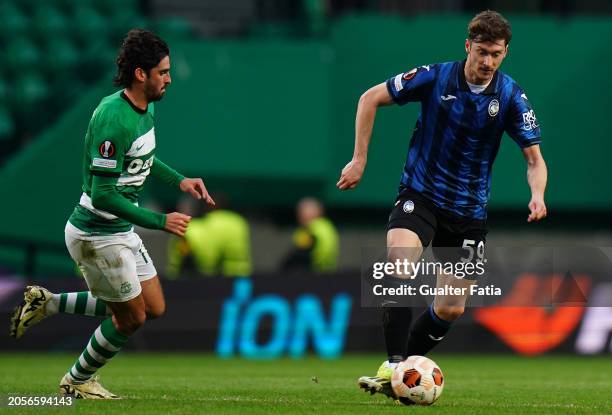 Aleksey Miranchuk of Atalanta BC with Francisco Trincao of Sporting CP in action during the Round of 16 First Leg - UEFA Europa League 2023/24 match...