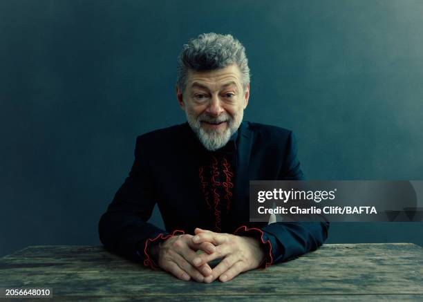 Actor Andy Serkis is photographed backstage at the 2024 EE BAFTA Film Awards, held at The Royal Festival Hall on February 18, 2024 in London, England.