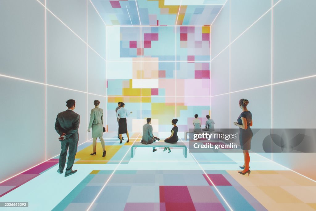 People in virtual reality gallery