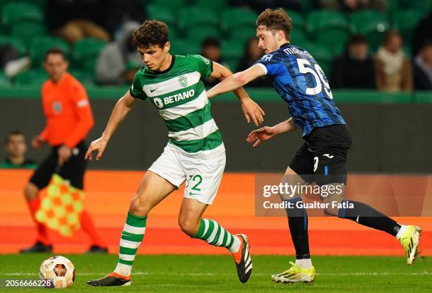Eduardo Quaresma of Sporting CP with Aleksey Miranchuk of Atalanta BC in action during the Round of 16 First Leg - UEFA Europa League 2023/24 match...