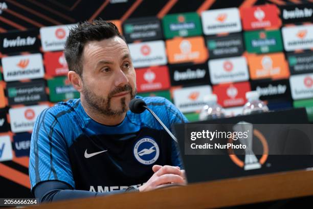 Roberto De Zerbi head coach of Brighton &amp; Hove Albion during the UEFA Europa League 2023/24 round of 16 first leg training and press conference...