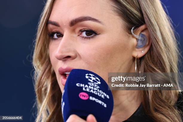 Laura Woods, presenter for TNT Sports ahead of the UEFA Champions League 2023/24 round of 16 second leg match between Manchester City and F.C....