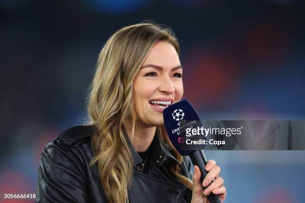 Sports presenter Laura Woods ahead of the the UEFA Champions League 2023/24 round of 16 second leg match between Manchester City and F.C. Copenhagen...