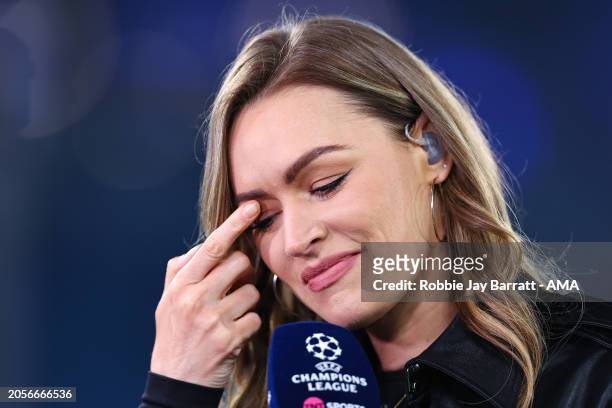 Laura Woods, presenter for TNT Sports ahead of the UEFA Champions League 2023/24 round of 16 second leg match between Manchester City and F.C....